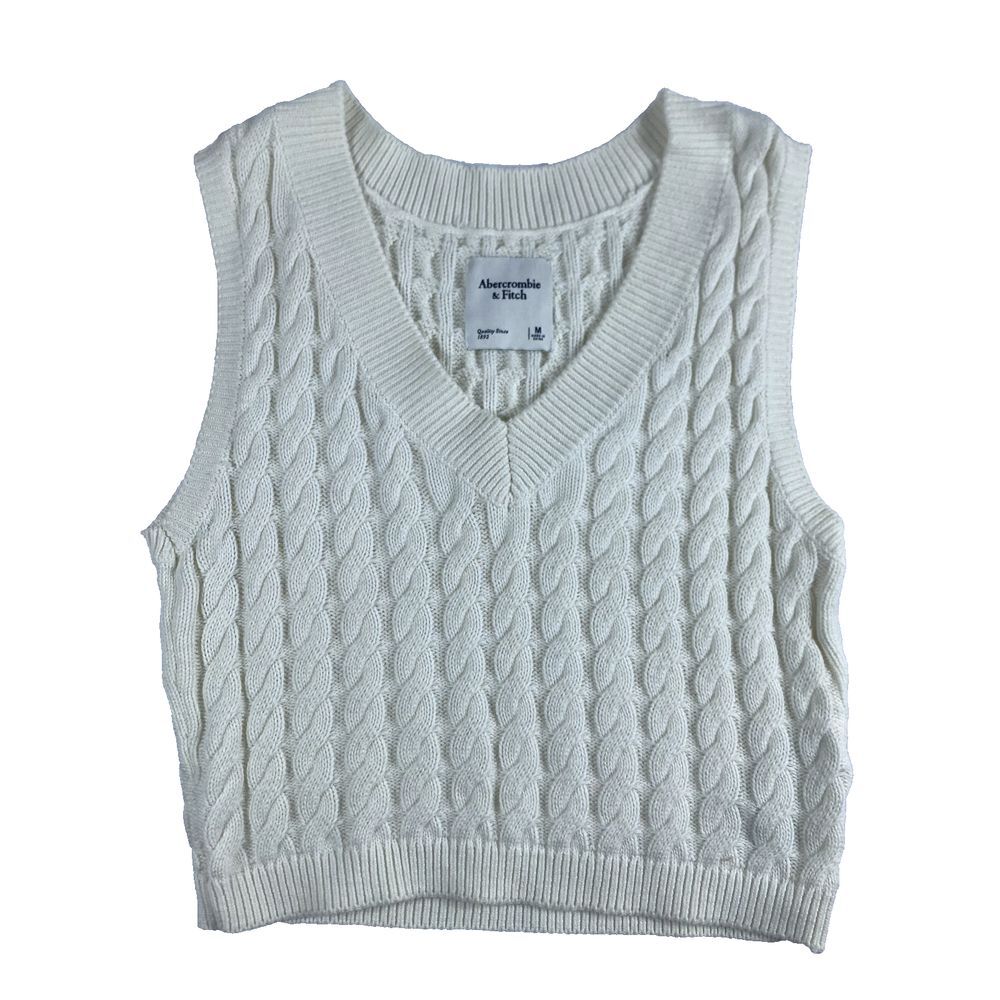 Abercrombie & Fitch White Cable Knit V-Neck Sweater Vest